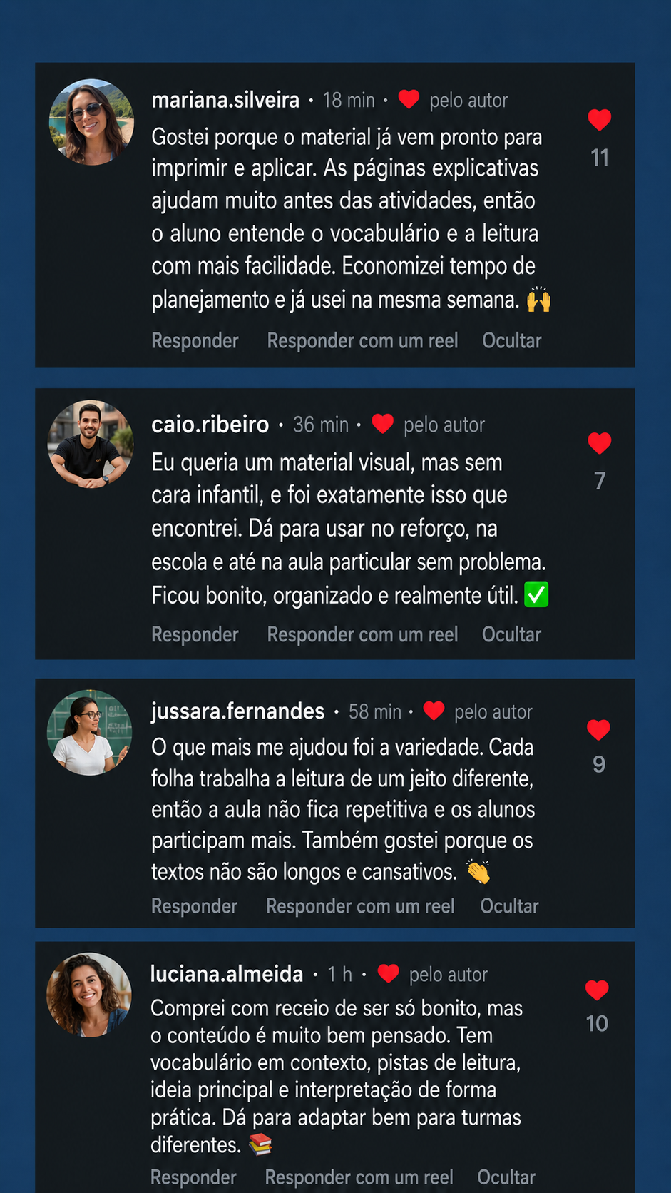 Depoimento em mensagem direta no Instagram sobre Vocabulário e Leitura em Inglês