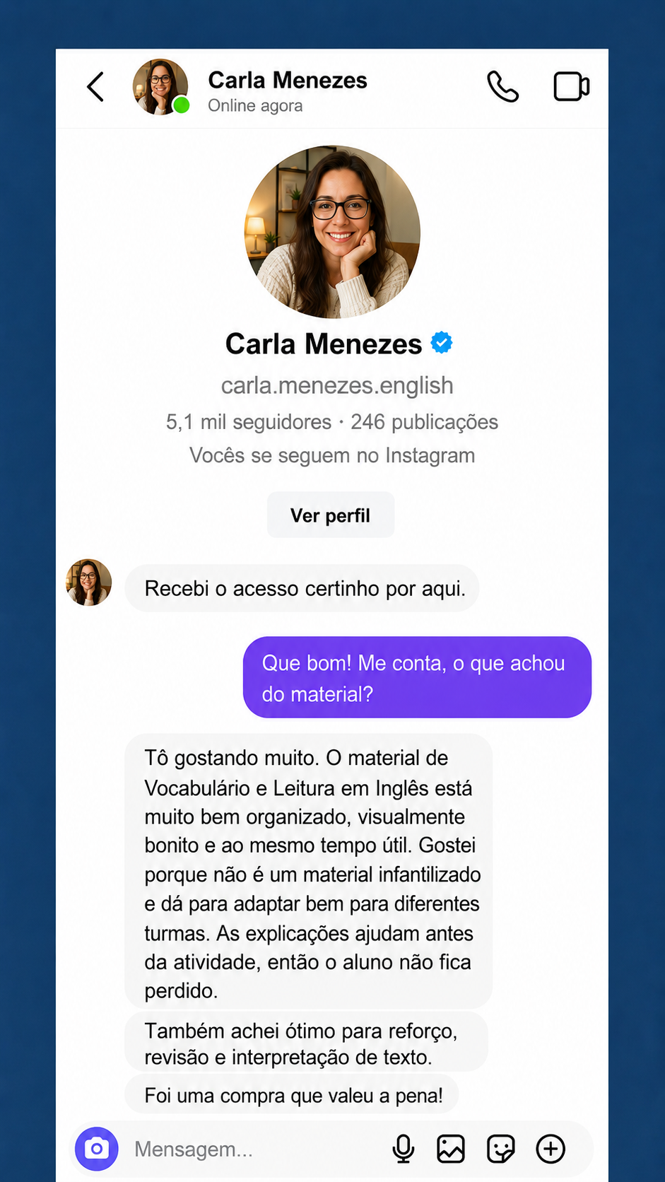 Depoimento em comentários de professores sobre Vocabulário e Leitura em Inglês